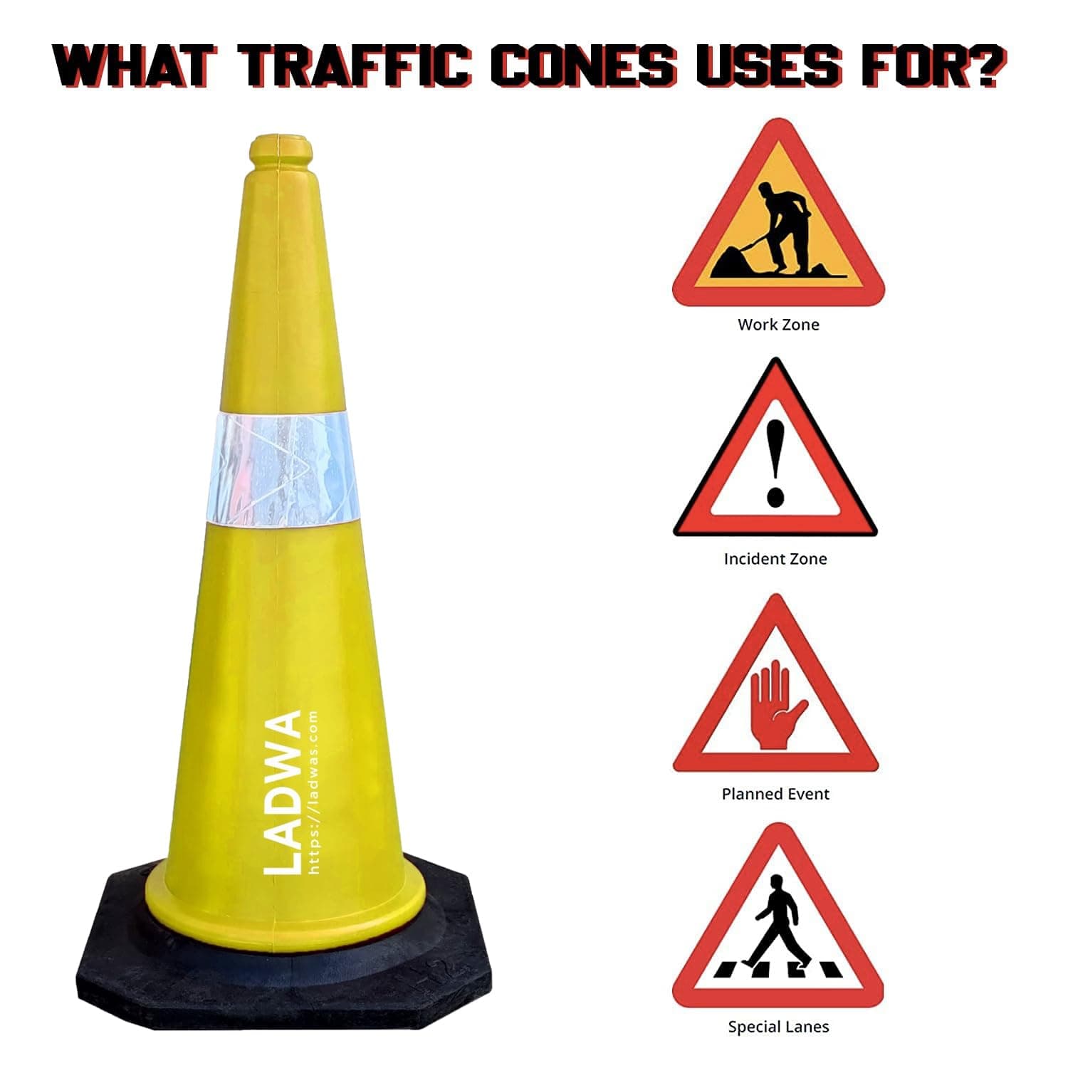 LADWA 750mm Combo of Impact Resistant Road 1 Traffic Safety Yellow Cones + 1 mtr chain + 1 Hooks. view 4