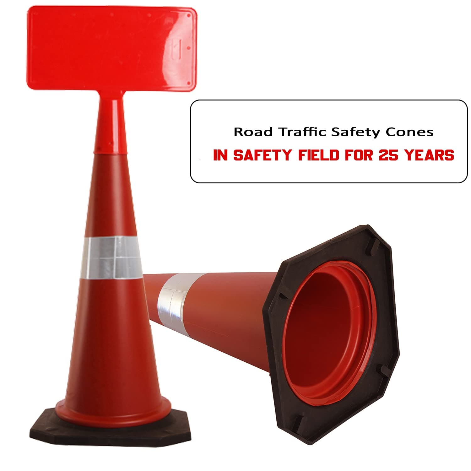 LADWA 750mm Combo of Impact Resistant Road 1 Traffic Safety Cones + 1 mtr chain + 1 Hooks & 1 Sign Plate with Reflective Strips Collar For Road Attention view 4