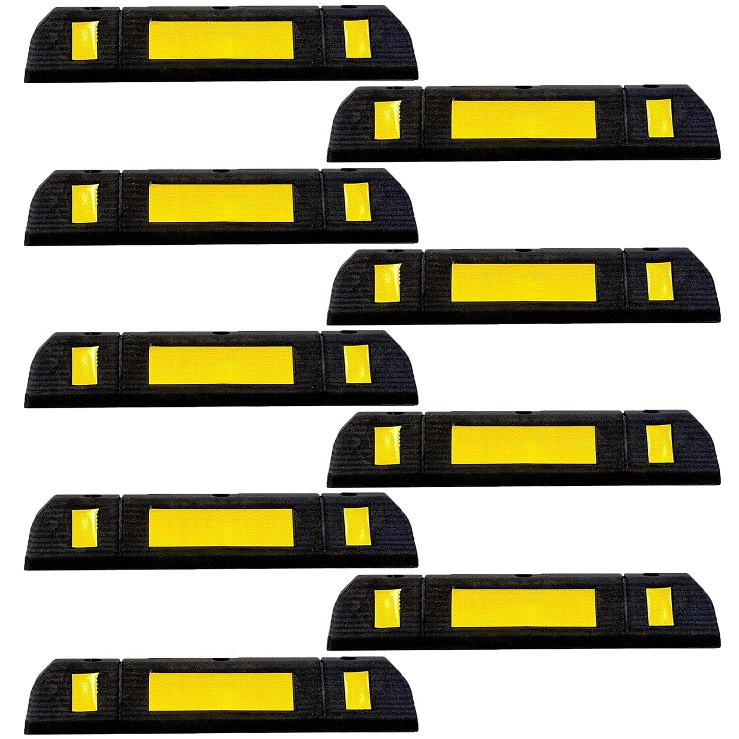 LADWA 600 mm, Pack of 9 Rubberised Car Wheel Parking Stopper for Garage Floor with Reflective Yellow Tape Curb