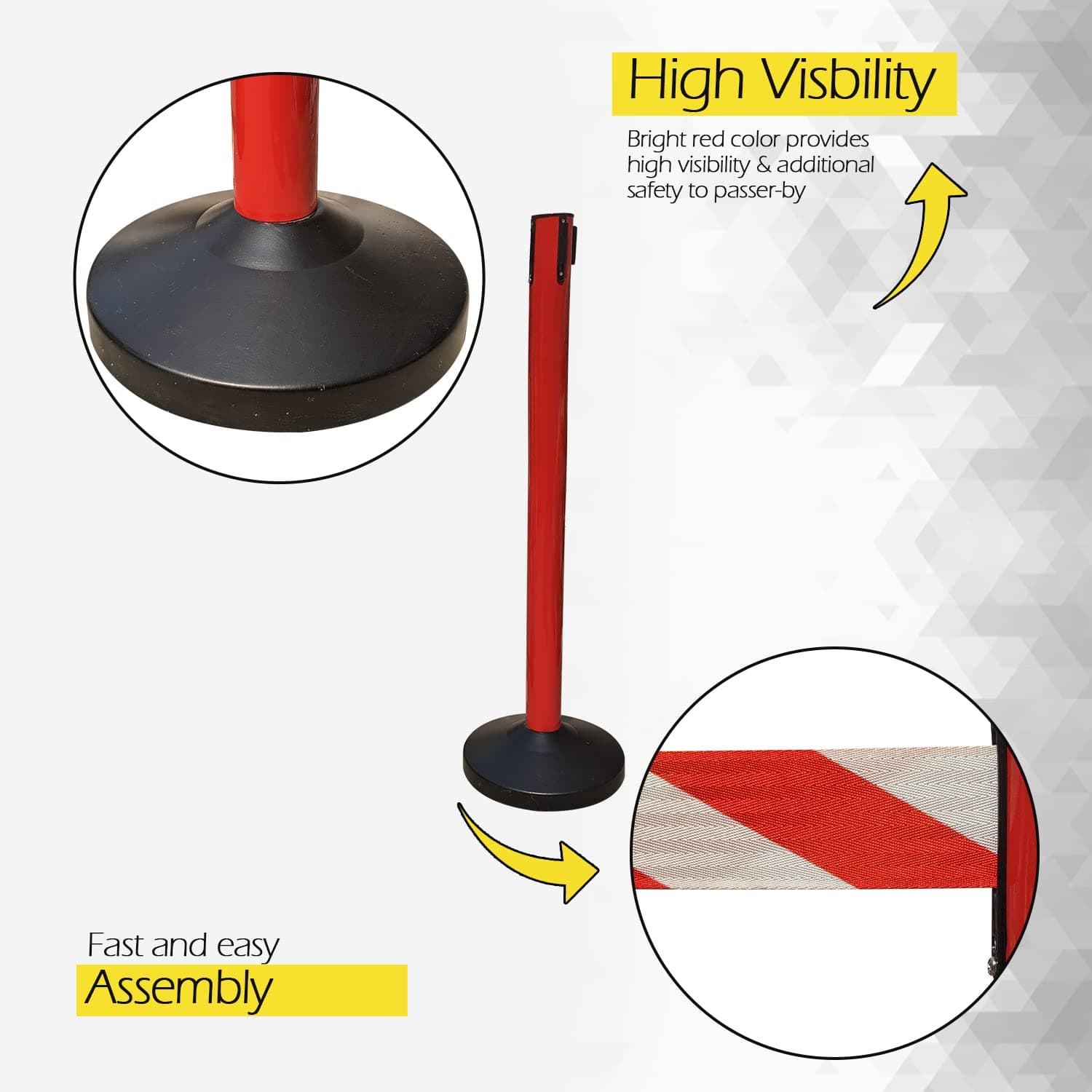 Ladwa Set of 2 Q Please (Q Manager), 202 Grade Extendable 2.25 mtr Hook Type Stanchions Barrier Accessories Red pole with red & white zebra tape Que Manager view 5