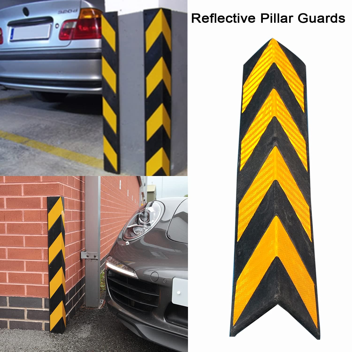 LADWA 800mm, 8 Pieces Parking Safety Pillar Guard, Rubber Corner L Shaped Guard with Yellow Reflective Tapes for High Visibility view 4