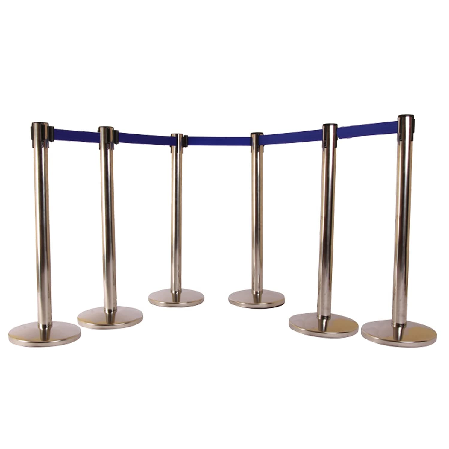 LADWA Set of 6 Q Please (Q Manager), 202 Grade Extendable 2.25 mtr Hook Type Stanchions Barrier Accessories Steel Barricade, Blue Que Manager